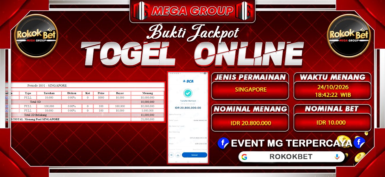 Bukti JP situs Rokokbet hari Sabtu, 24 Oktober 2026